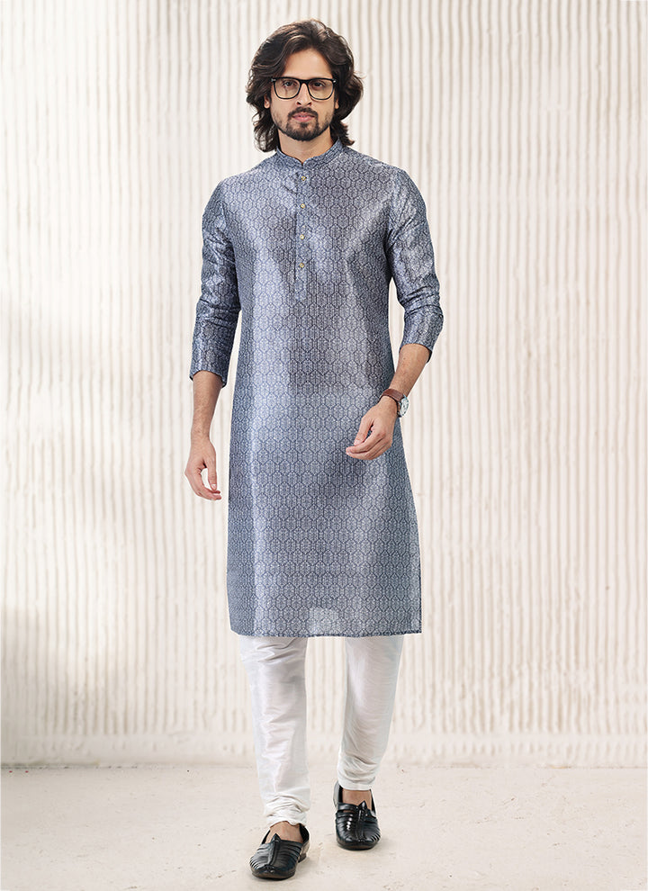 Dark Grey Banarasi Silk Festival Wear Jacquard Kurta Pajama