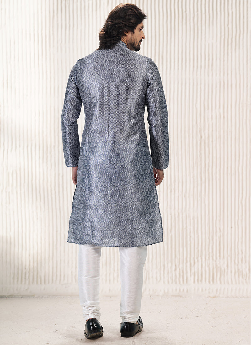 Dark Grey Banarasi Silk Festival Wear Jacquard Kurta Pajama