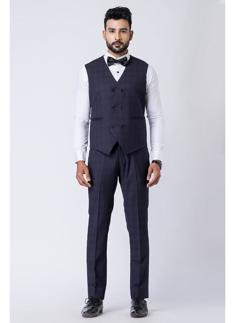 Polyster Mix Dark Navy Blue Ceremonial Wear Stylish Tuxedo Suit