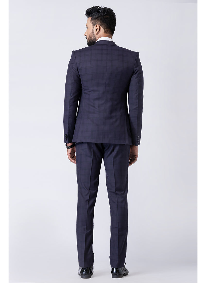 Polyster Mix Dark Navy Blue Ceremonial Wear Stylish Tuxedo Suit