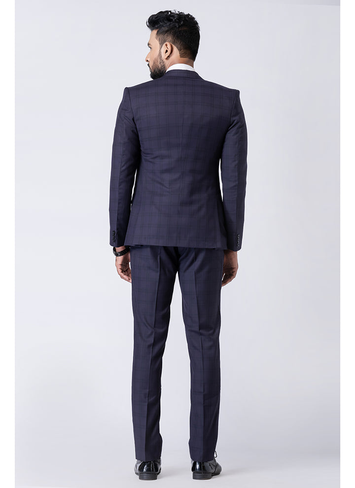 Polyster Mix Dark Navy Blue Ceremonial Wear Stylish Tuxedo Suit