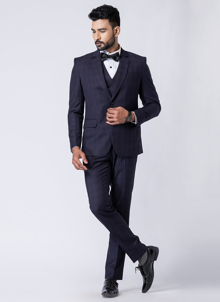 Polyster Mix Dark Navy Blue Ceremonial Wear Stylish Tuxedo Suit
