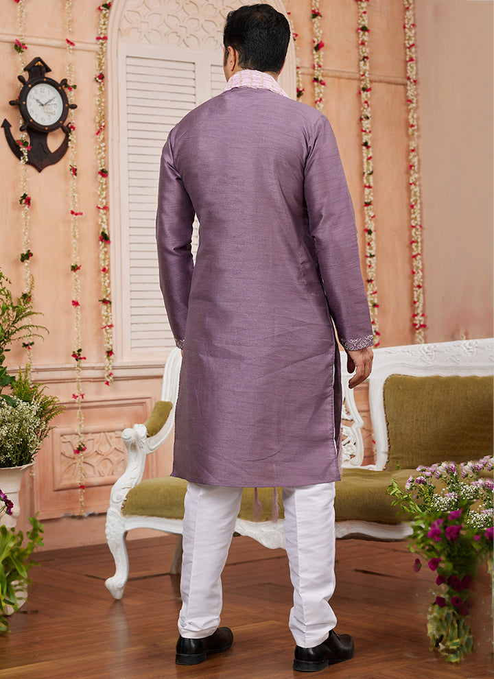 Art Silk Dark Onion Festival Wear Plain Readymade Kurta Pajama
