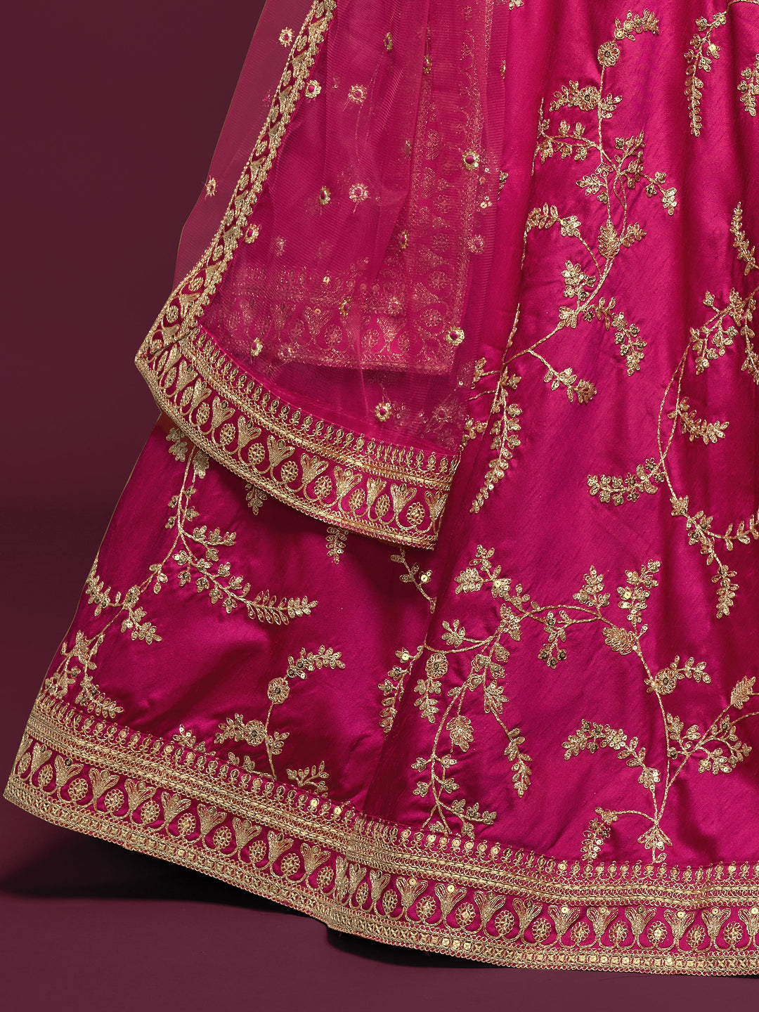 Delightful Pink Thread Embroidery Art Silk Wedding Lehenga Choli