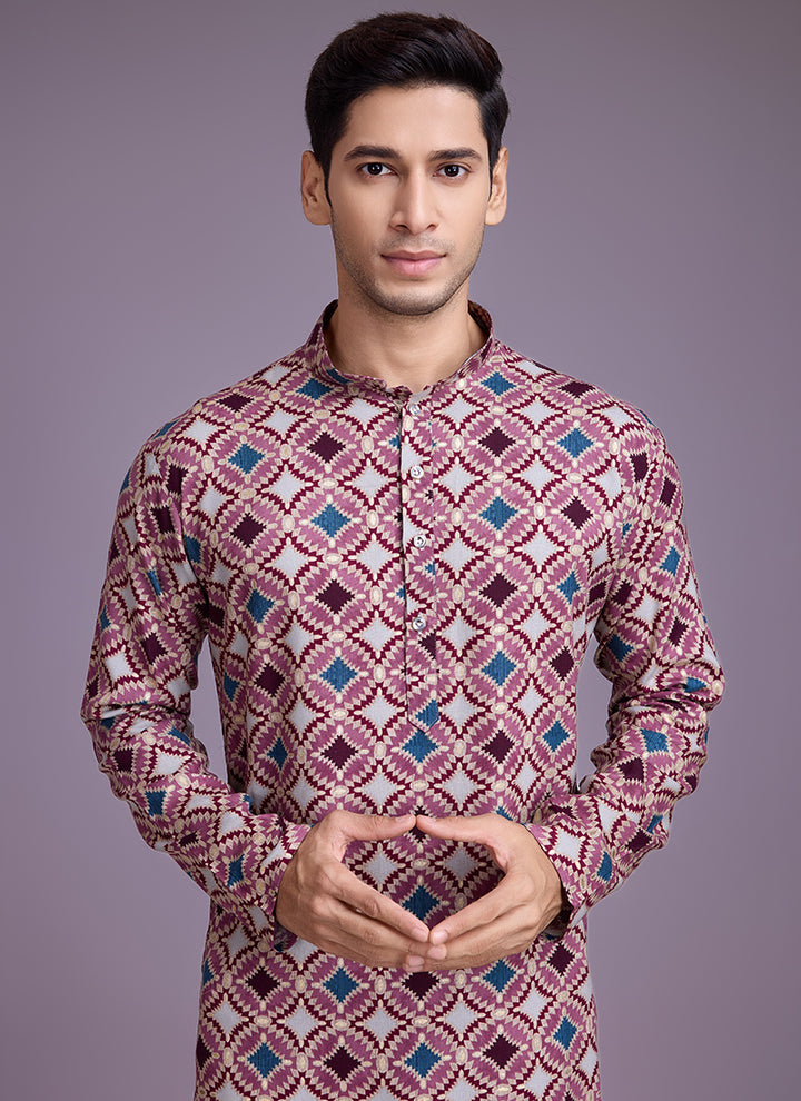 Rayon Dusty Pink Casual Wear Printed Readymade Kurta