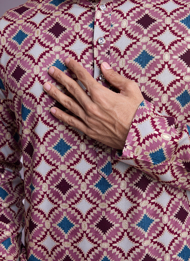 Rayon Dusty Pink Casual Wear Printed Readymade Kurta