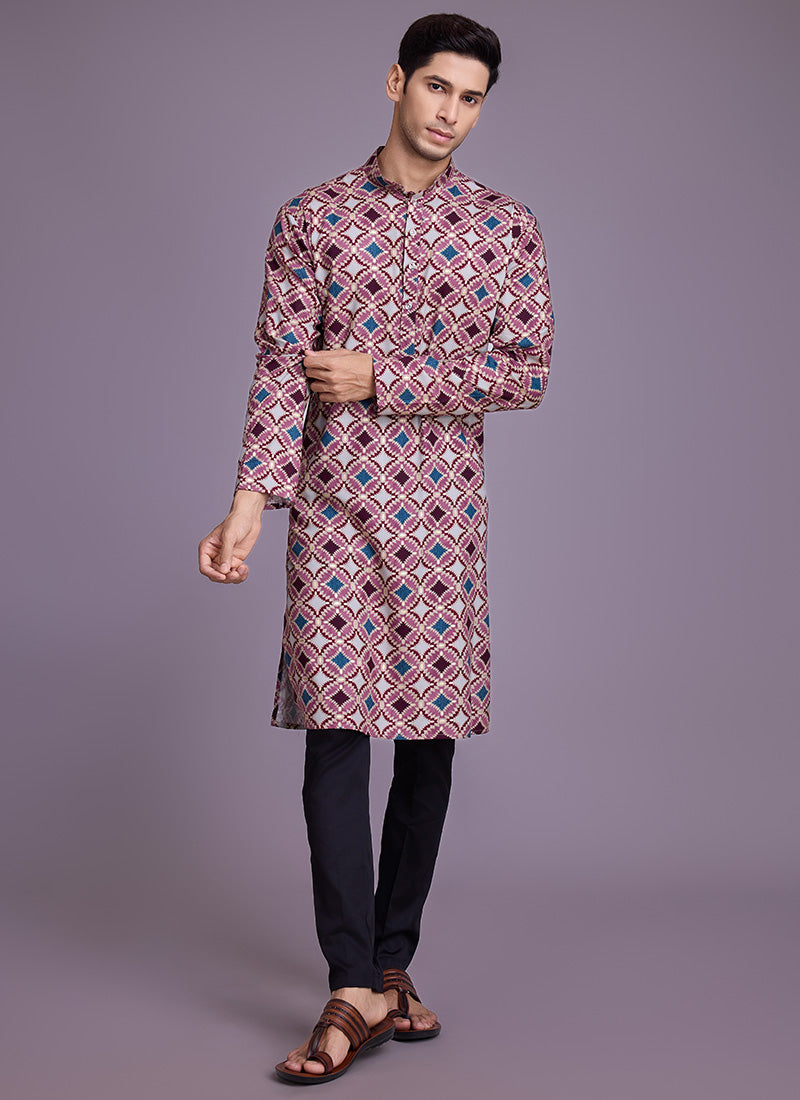 Rayon Dusty Pink Casual Wear Printed Readymade Kurta
