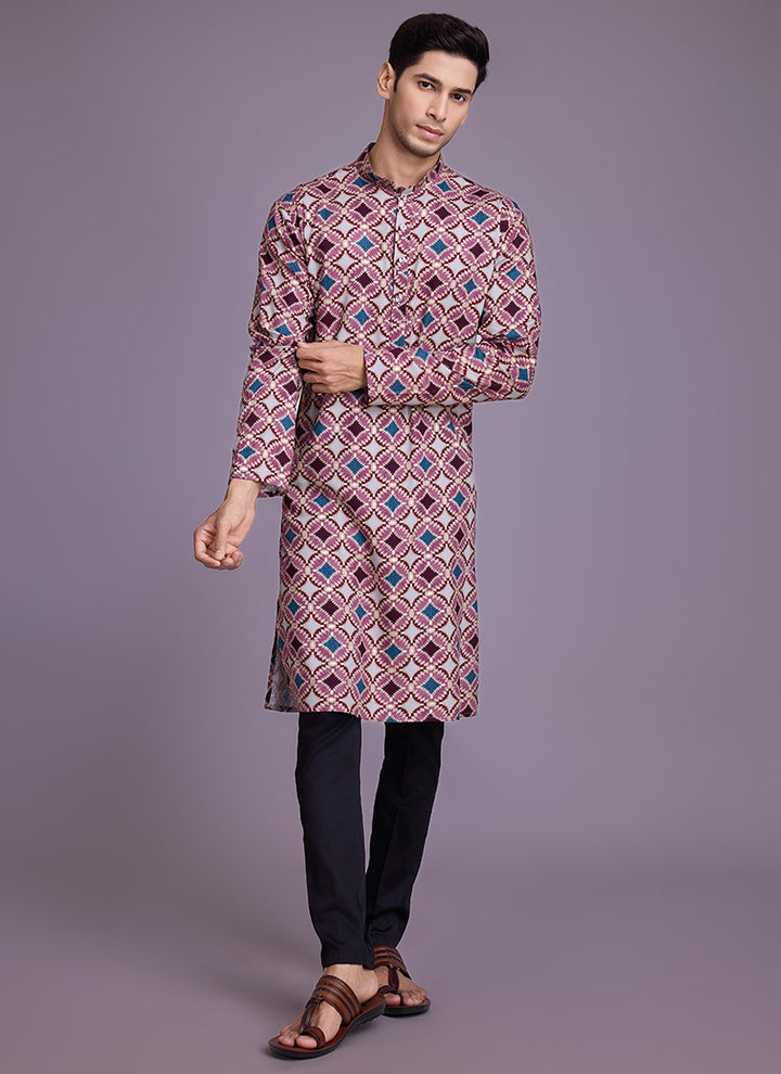 Rayon Dusty Pink Casual Wear Printed Readymade Kurta