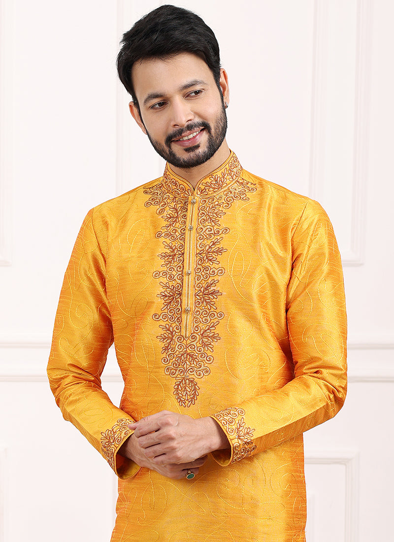 Fire Art Banarasi Silk Festival Wear Thread Work Kurta Pajama