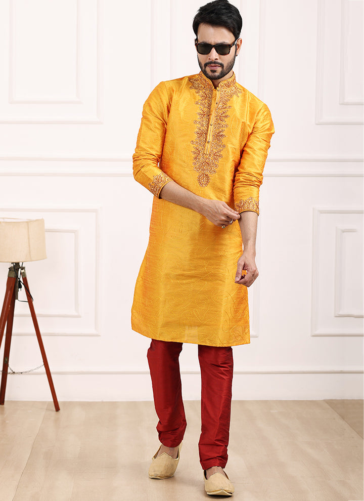 Fire Art Banarasi Silk Festival Wear Thread Work Kurta Pajama