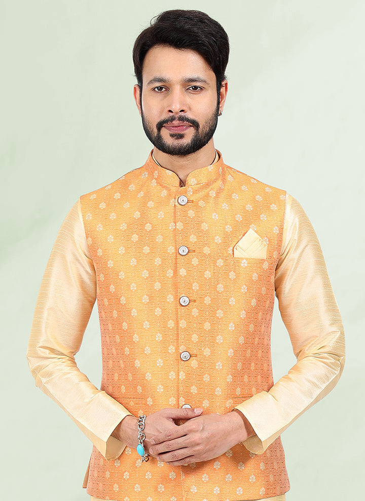 Fire Banarasi Silk Festival Wear Jacquard Kurta Pajama With Jacket