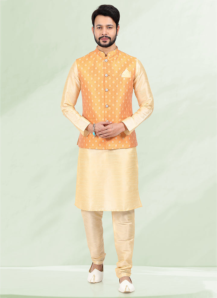 Fire Banarasi Silk Festival Wear Jacquard Kurta Pajama With Jacket