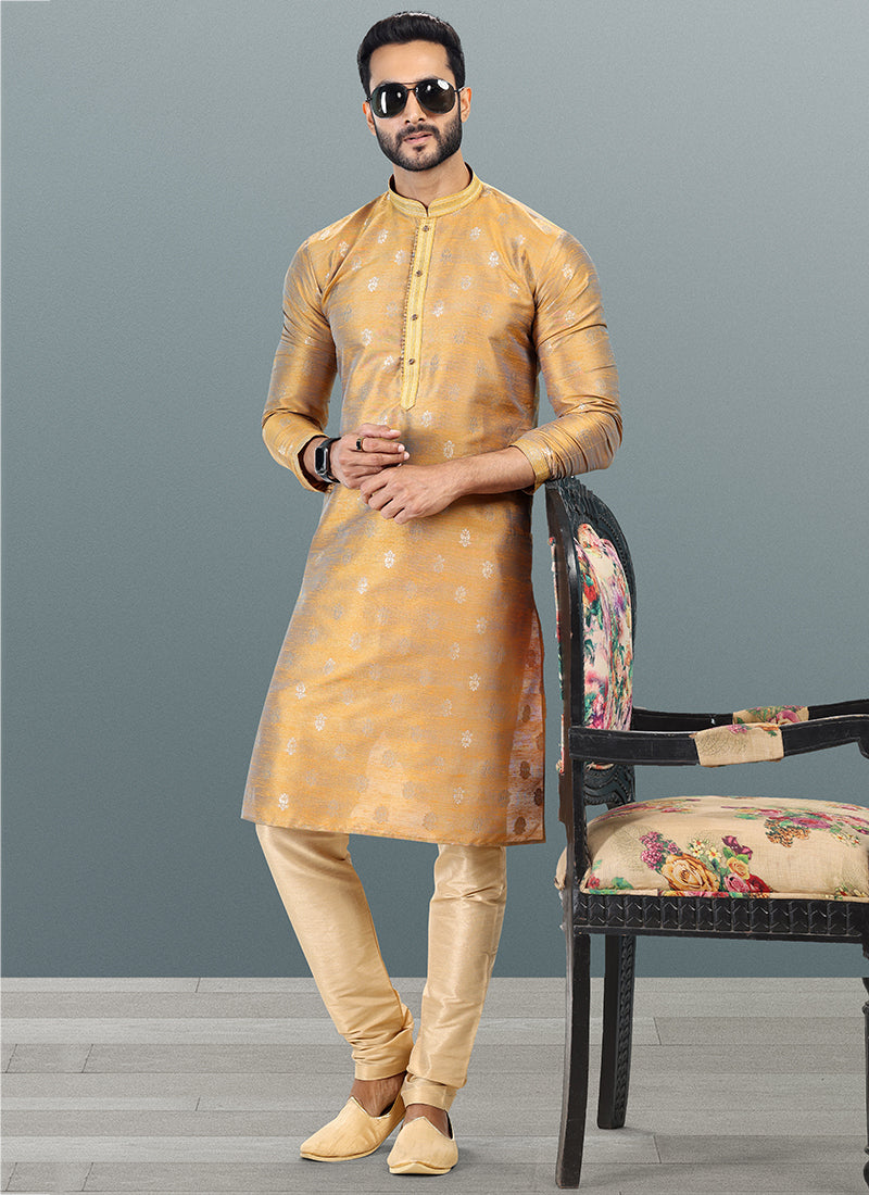 GOLD Banarasi Silk Festival Wear Jacquard Kurta Pajama