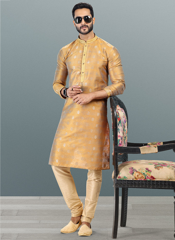 GOLD Banarasi Silk Festival Wear Jacquard Kurta Pajama