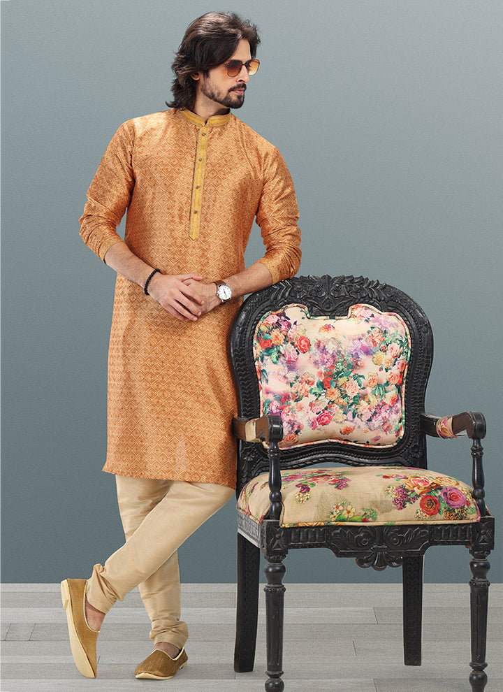 GOLD Banarasi Silk Festival Wear Jacquard Kurta Pajama