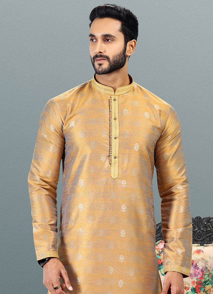 GOLD Banarasi Silk Festival Wear Jacquard Kurta Pajama