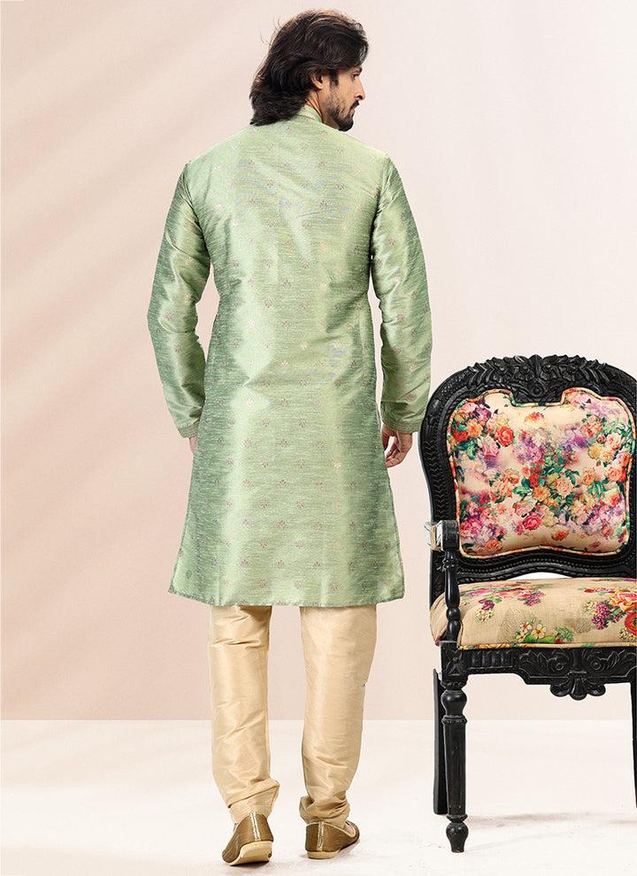 GREEN Banarasi Silk Festival Wear Jacquard Kurta Pajama