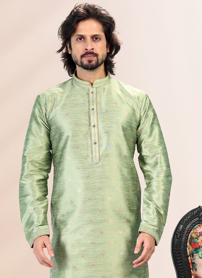 GREEN Banarasi Silk Festival Wear Jacquard Kurta Pajama