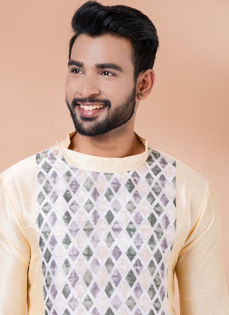 Banarasi Dhupion Silk Cotton Gold Festival Wear Weaving Kurta Pajama