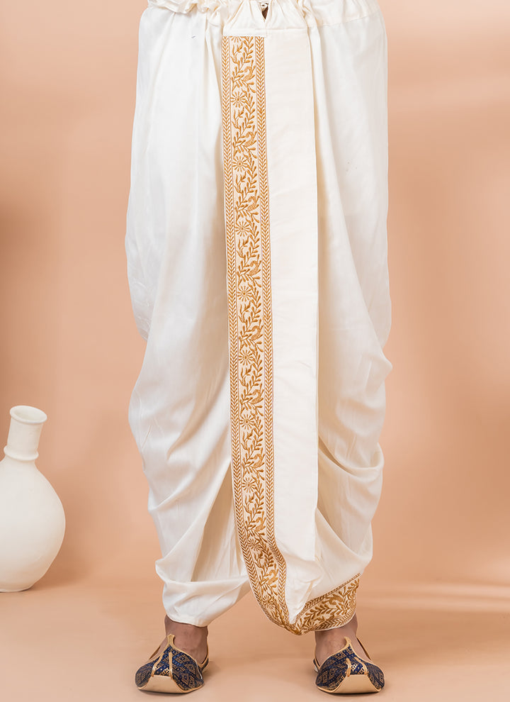 Pure Viscose Gold Traditional Wear Embroidery Work Dhoti Kurta