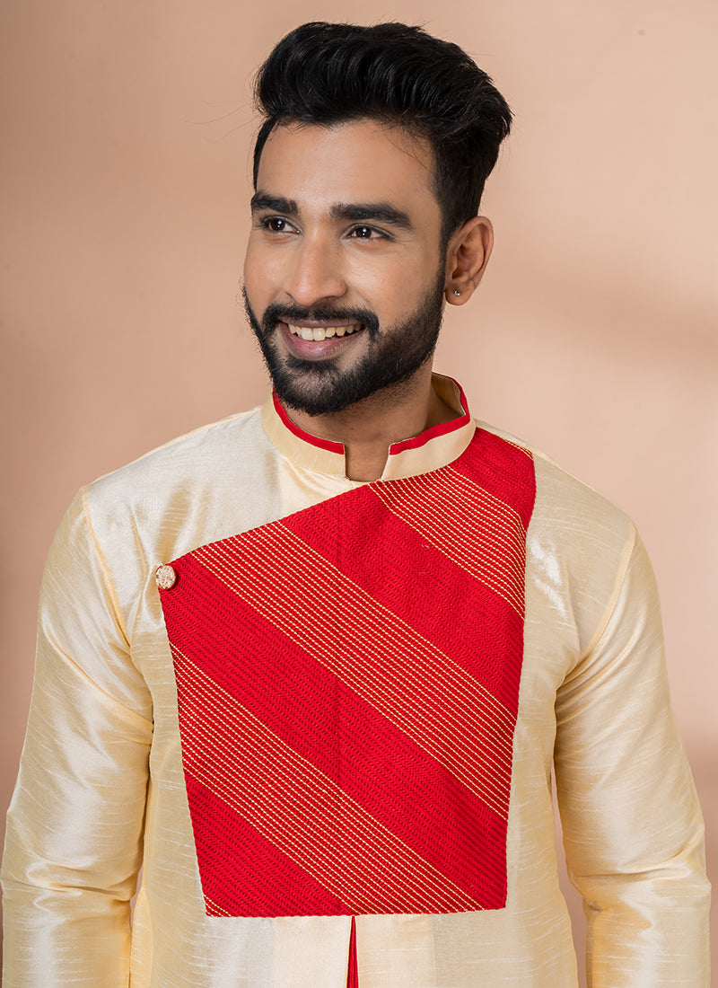 Banarasi Dhupion Golden Festival Wear Embroidery Work Kurta Pajama