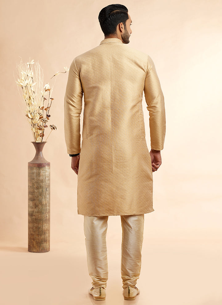 Jacquard Art Silk Golden Festival Wear Machine Work Readymade Kurta Pajama