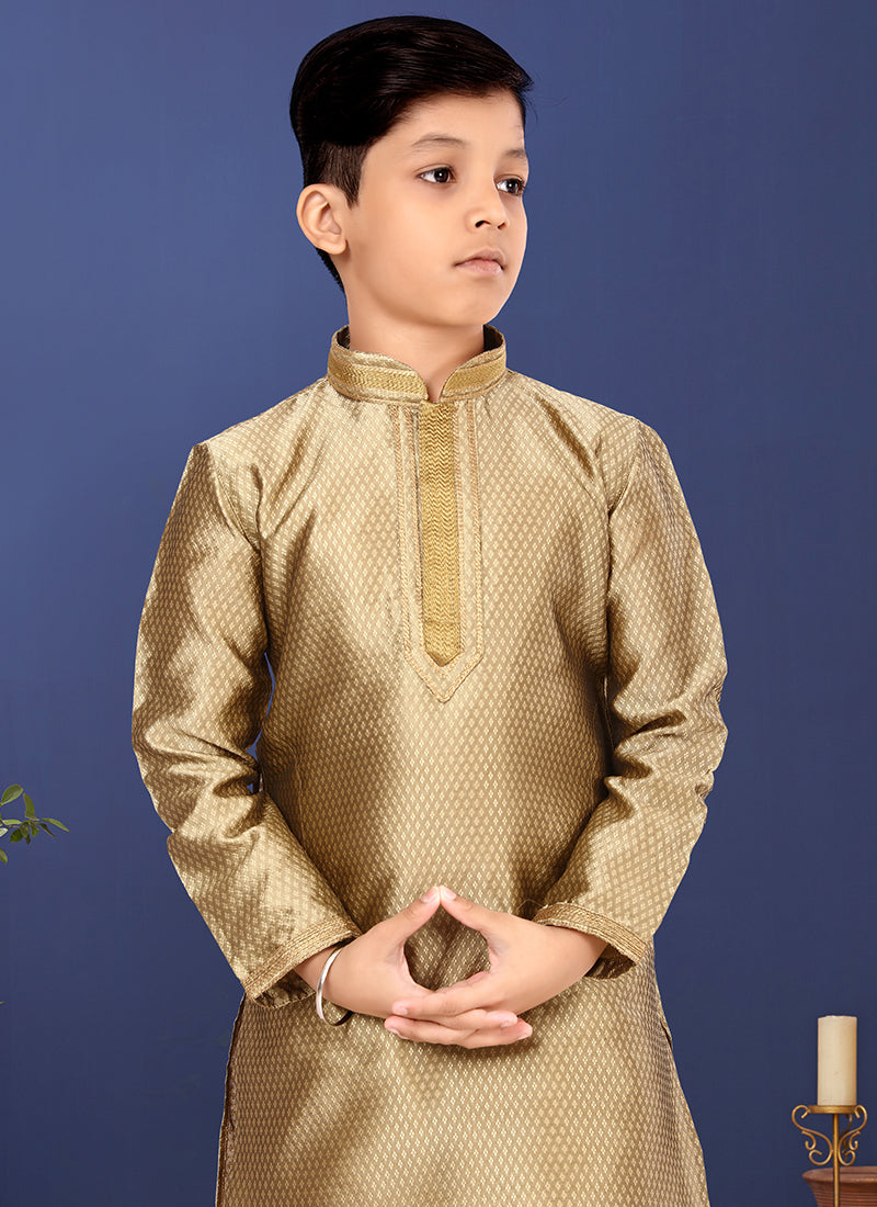 Blackberry Golden Yellow Wedding Wear Weaving Readymade Kurta Pajama