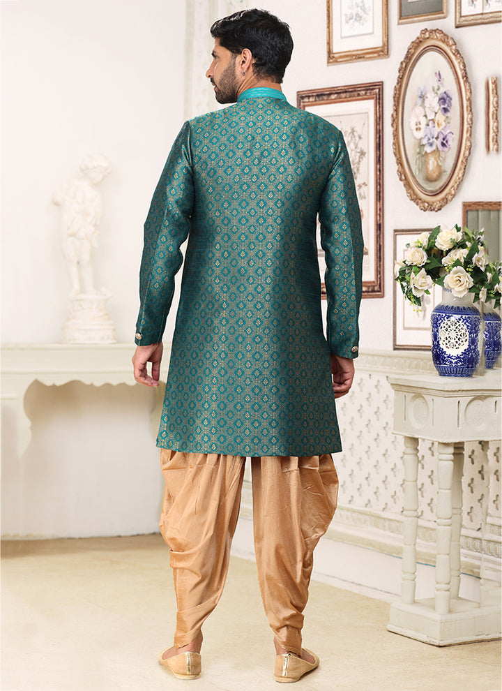 Green Banarasi Jacquard Festival Wear Weaving Indo Western