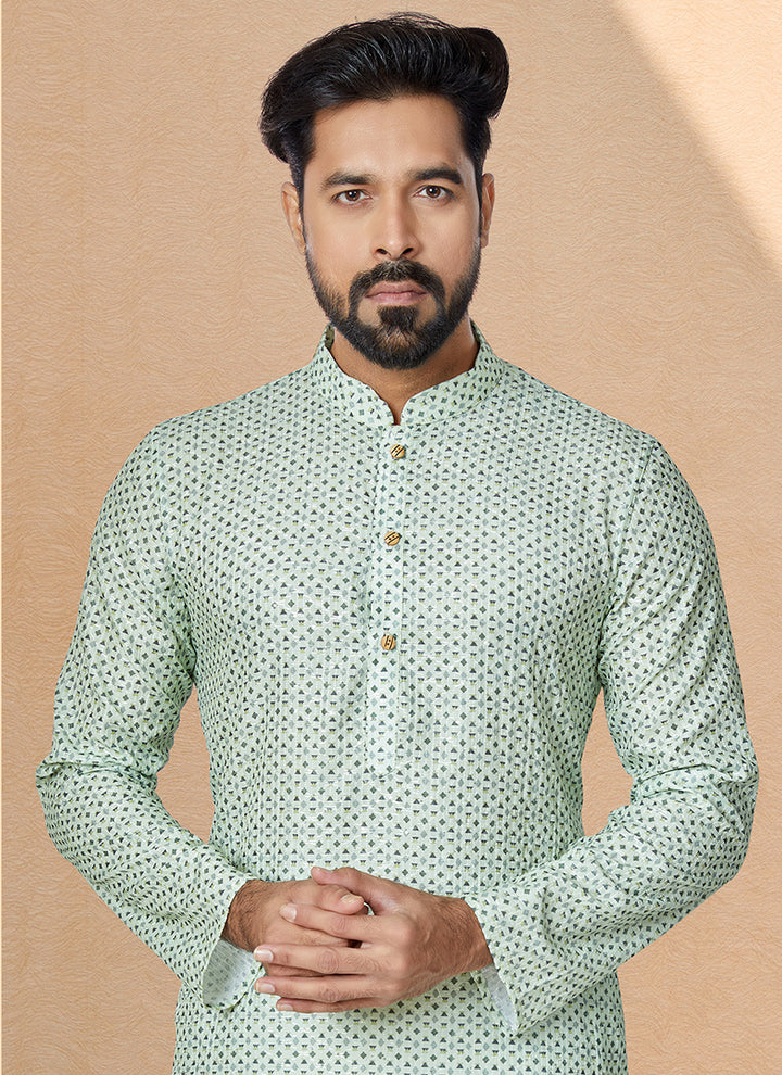Dhupion Silk Green Festival Wear Printed Readymade Kurta Pajama
