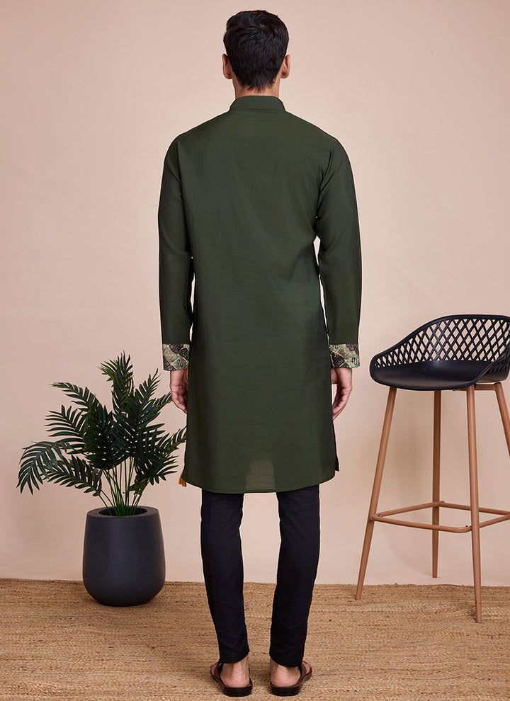 Silk Green Festival Wear Sequins Work Readymade Kurta With Dupatta