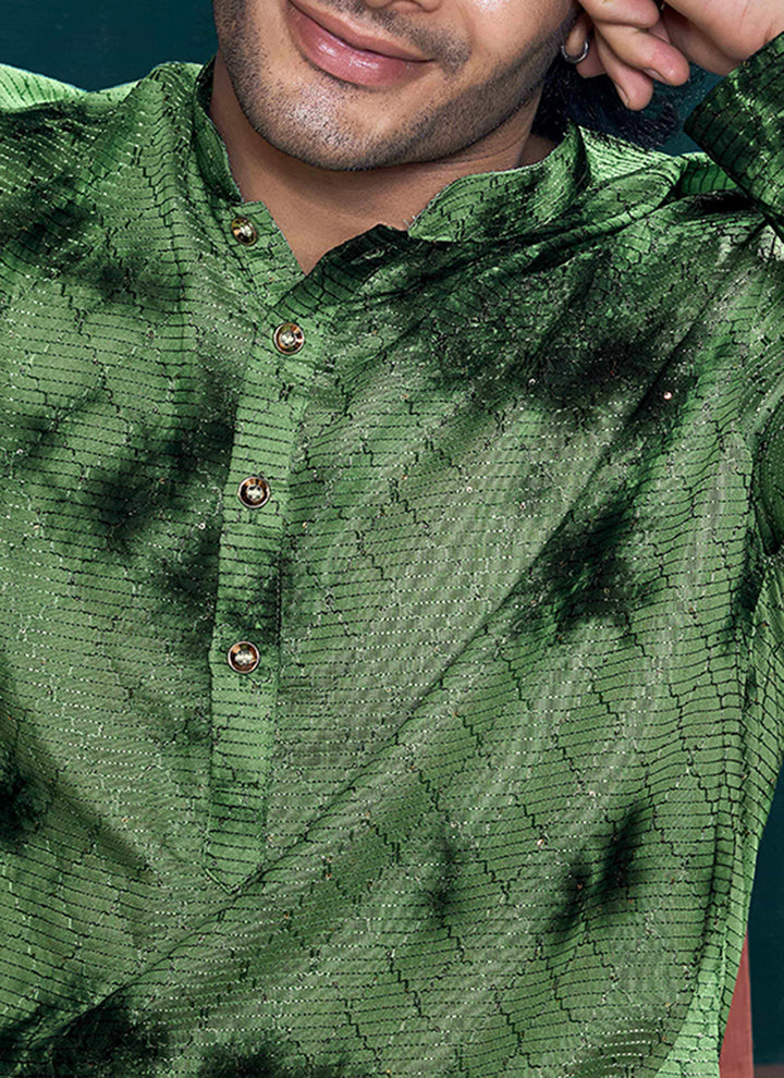 Viscose Green Eid Wear Embroidery Work Readymade Kurta Pajama
