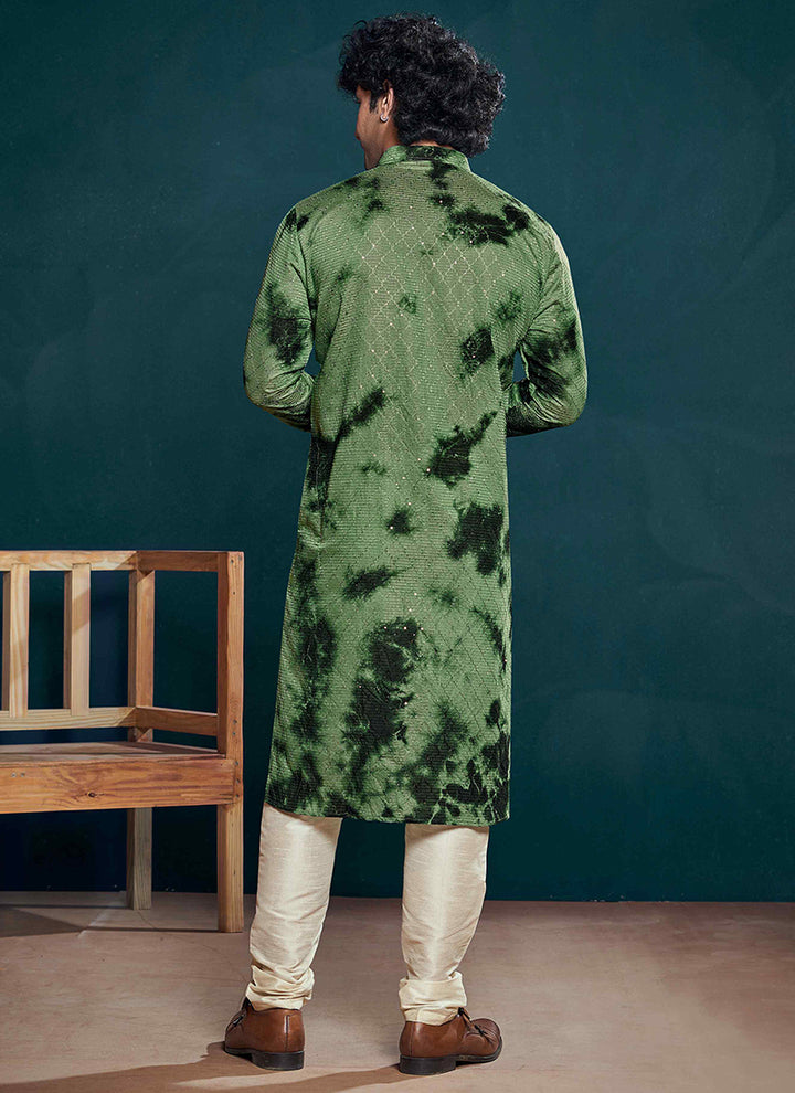 Viscose Green Eid Wear Embroidery Work Readymade Kurta Pajama