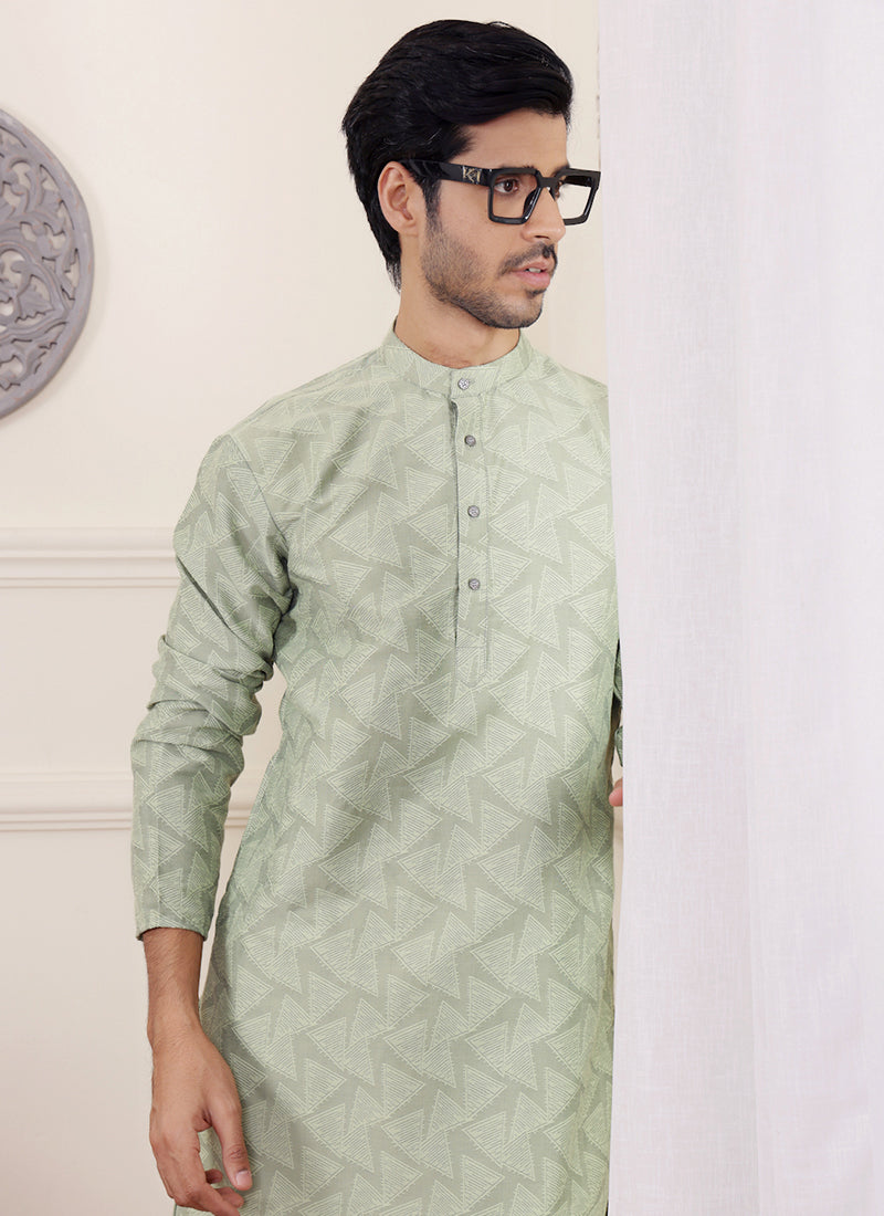 Viscose Green Festival Wear Jacquard Work Readymade Kurta Pajama