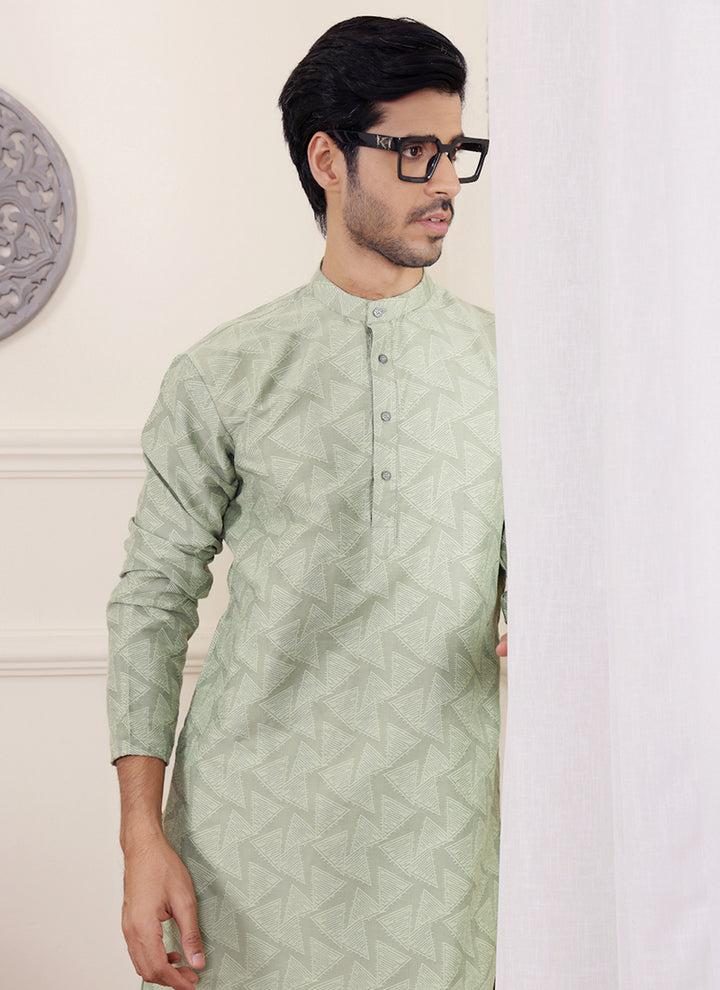 Viscose Green Festival Wear Jacquard Work Readymade Kurta Pajama