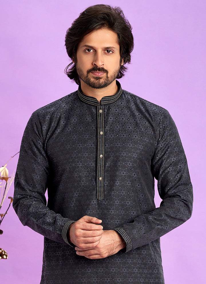 Art Silk Grey Festival Wear Jacquard Kurta Pajama