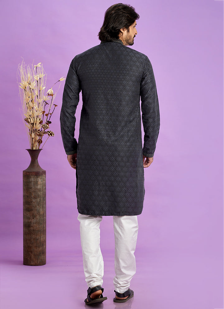 Art Silk Grey Festival Wear Jacquard Kurta Pajama