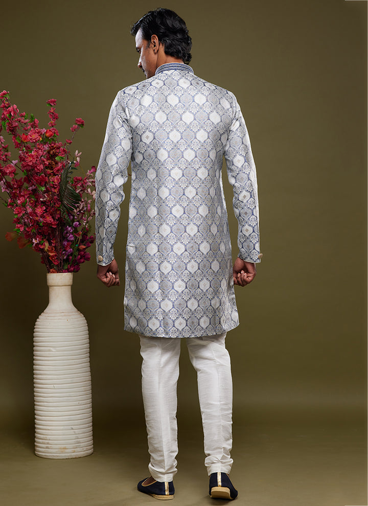 Grey Banarasi Jacquard Festival Wear Weaving Indo Western