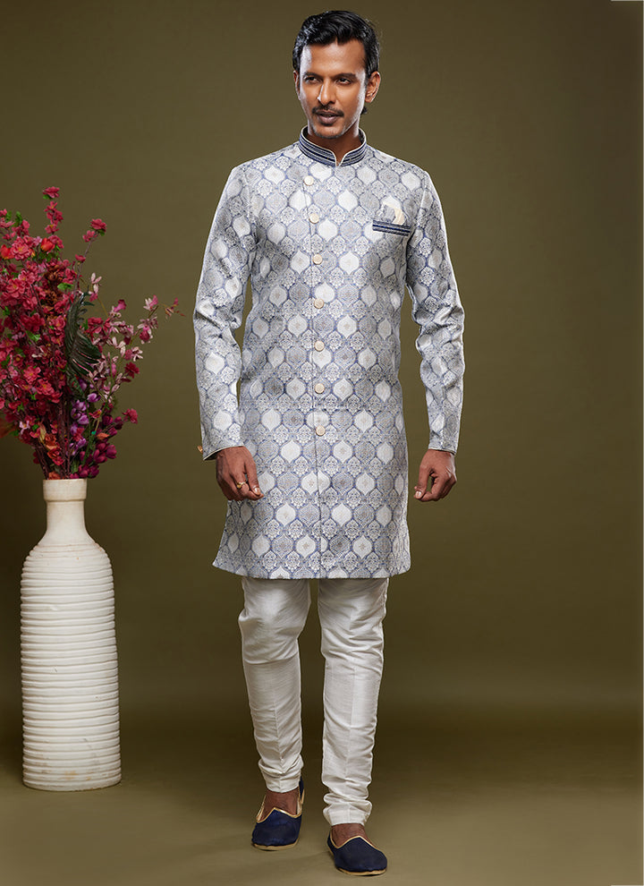 Grey Banarasi Jacquard Festival Wear Weaving Indo Western