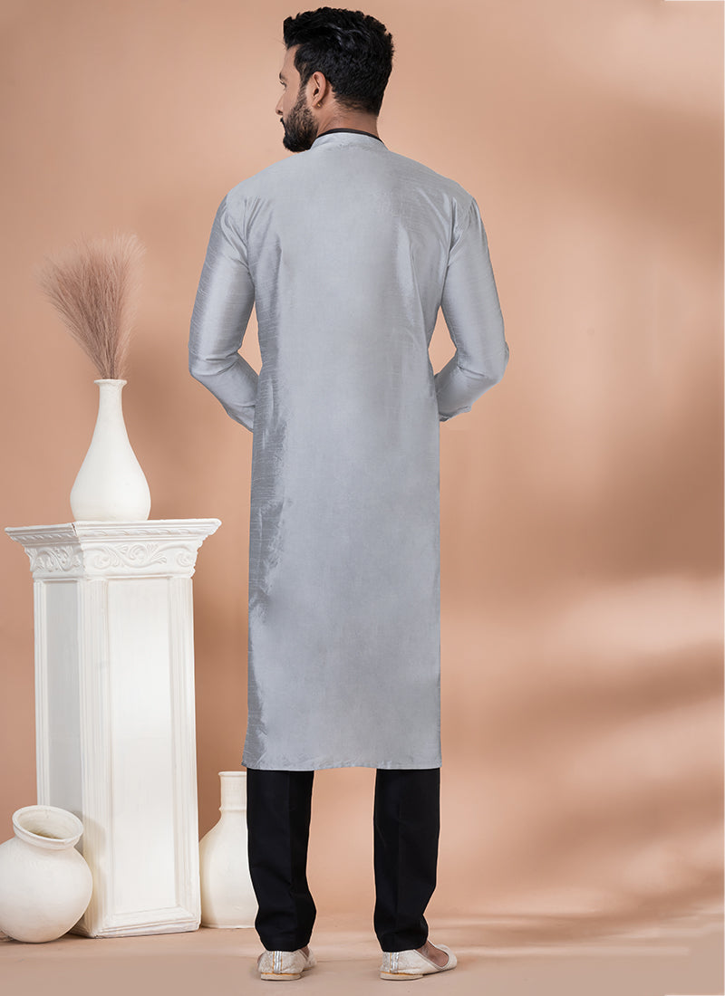Banarasi Dhupion  Grey Traditional Wear Weaving Kurta Pajama