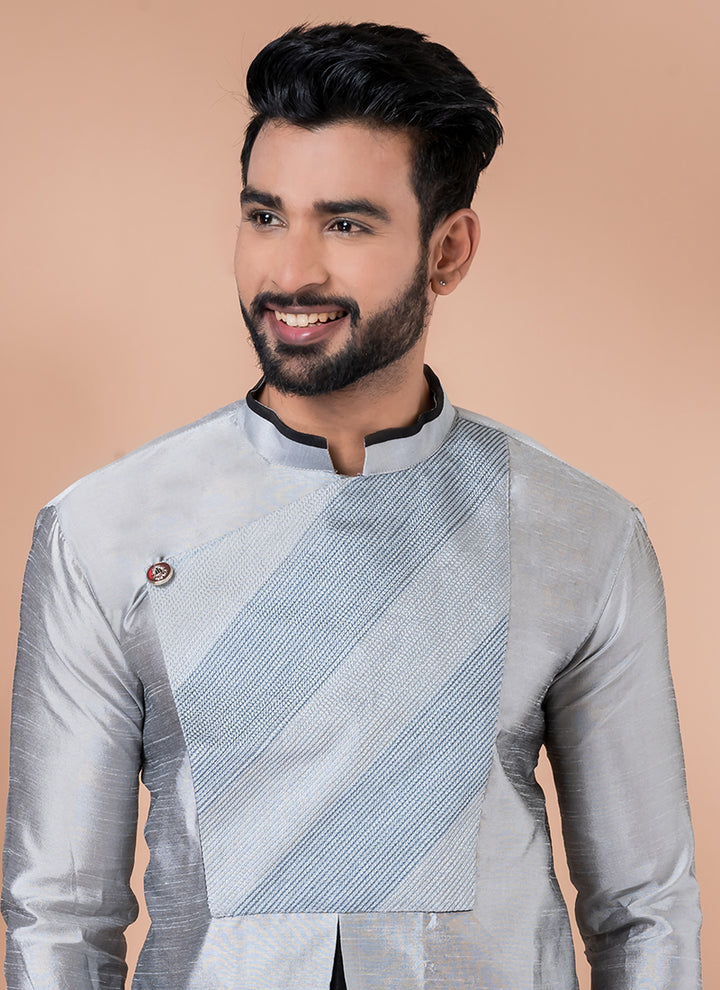 Banarasi Dhupion  Grey Traditional Wear Weaving Kurta Pajama