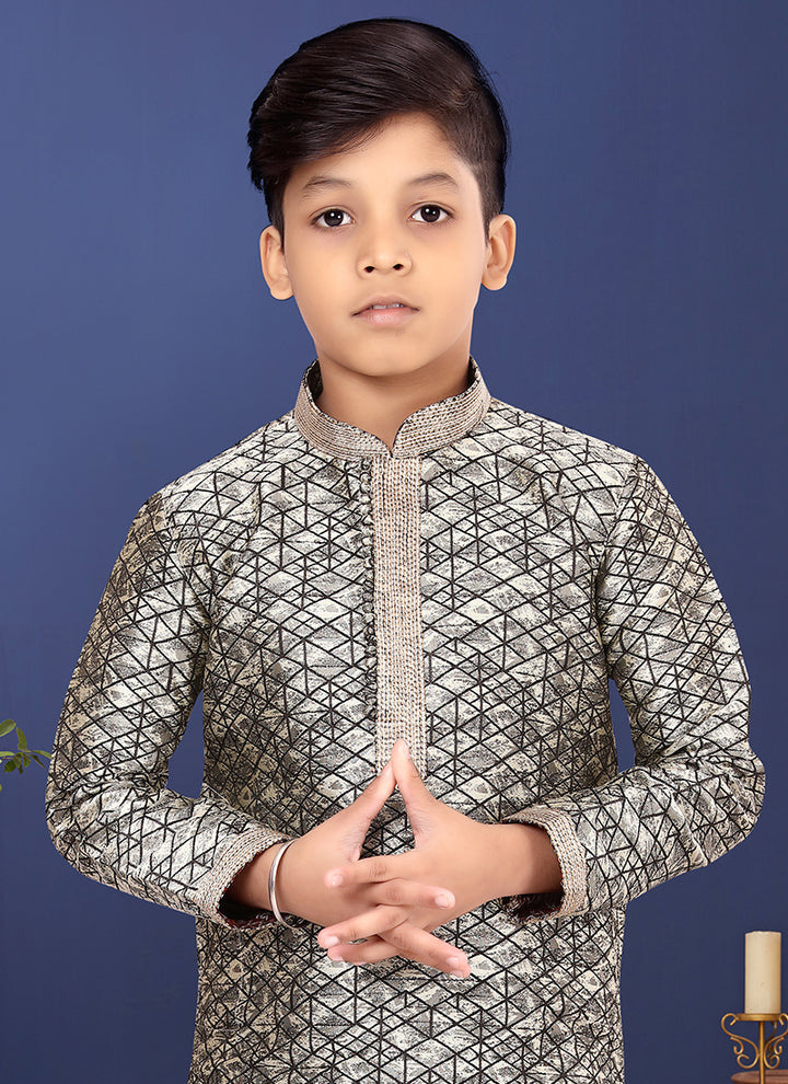 Jacquard Silk Grey Wedding Wear Weaving Readymade Kurta Pajama