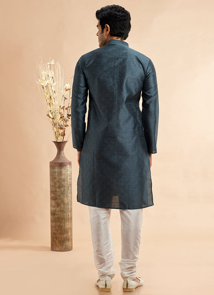 Jacquard Art Silk Grey Festival Wear Machine Work Readymade Kurta Pajama