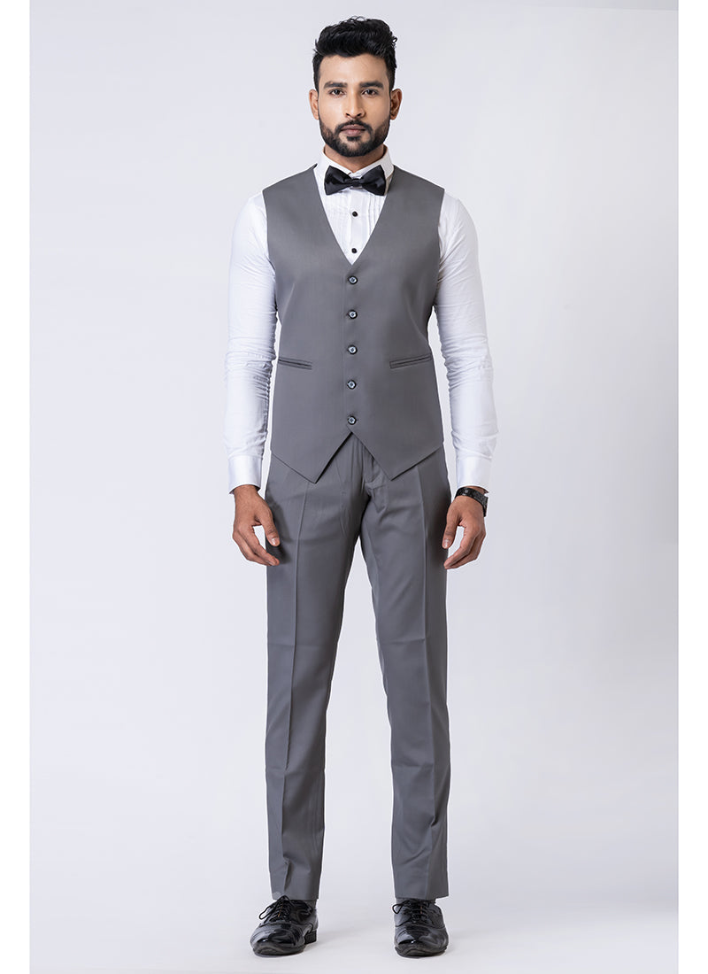 Polyster Mix Grey Ceremonial Wear Stylish Tuxedo Suit