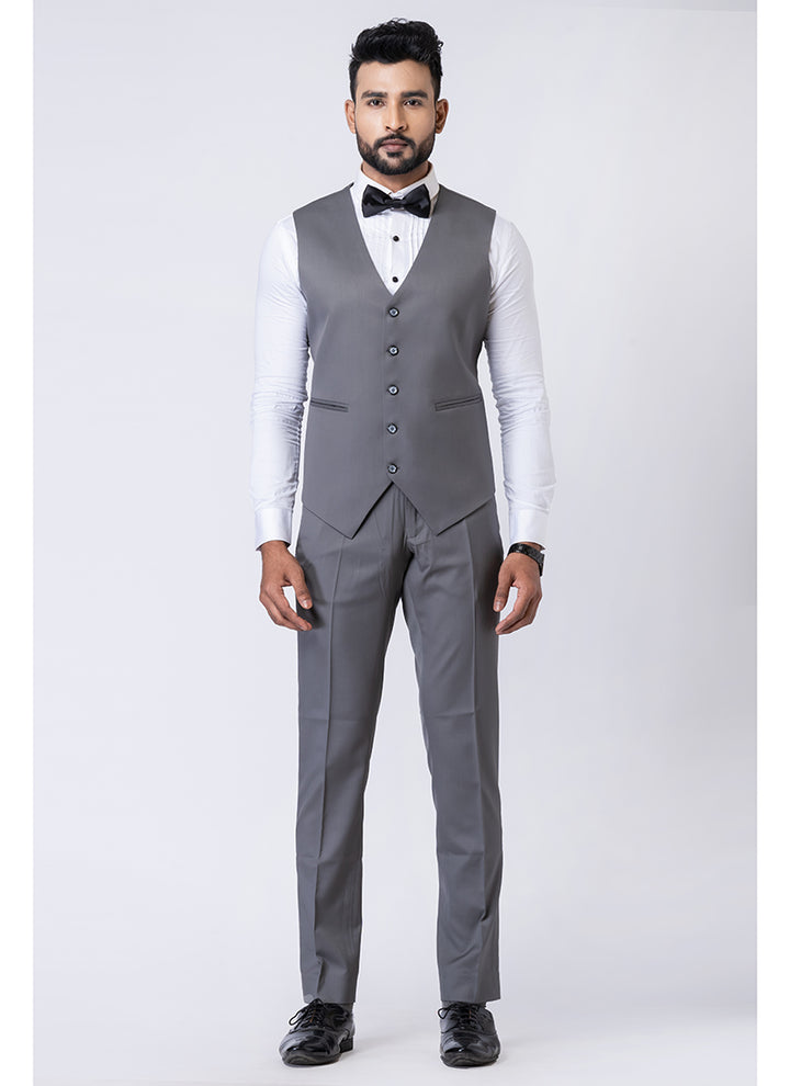 Polyster Mix Grey Ceremonial Wear Stylish Tuxedo Suit