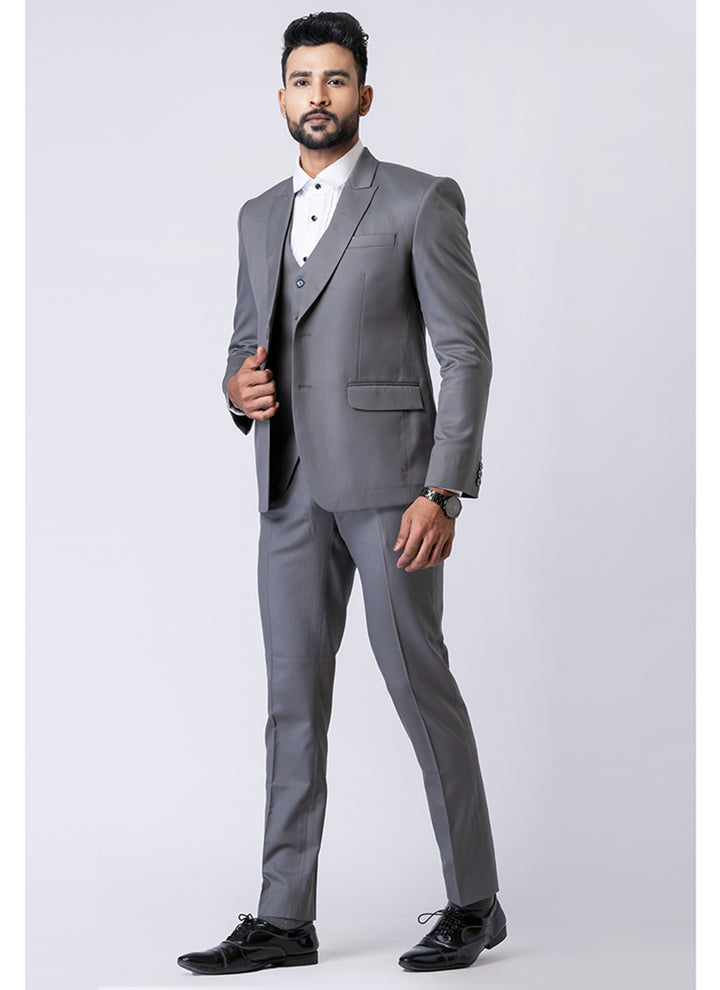 Polyster Mix Grey Ceremonial Wear Stylish Tuxedo Suit