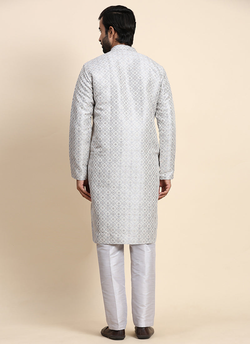 Viscose Jacquard Grey Festival Wear Weaving  Readymade Kurta Pajama