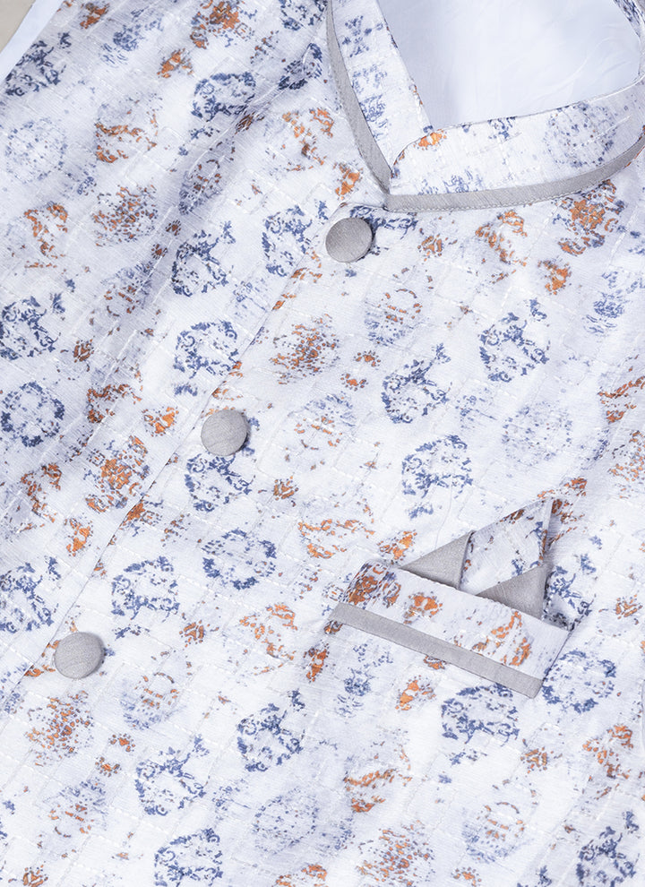 Silk Grey Wedding Wear Embroidery Work Readymade Modi Jacket Kurta Pajama