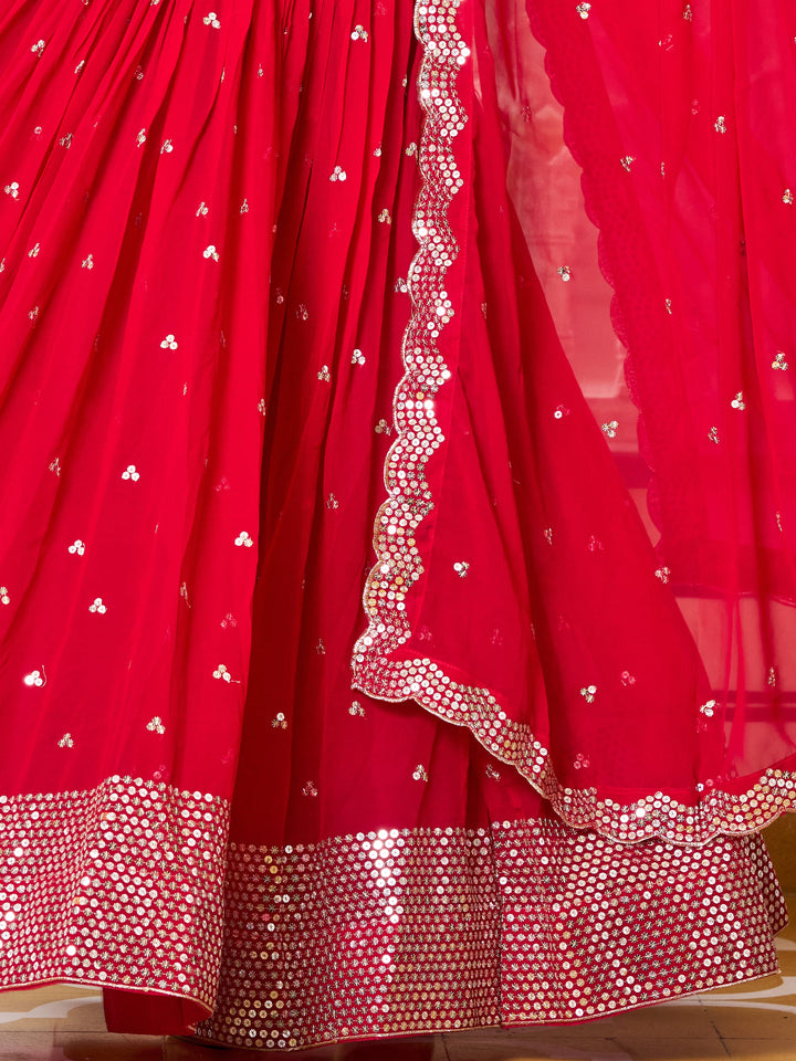 Tantalizing Red Sequins Georgette Wedding Lehenga Choli
