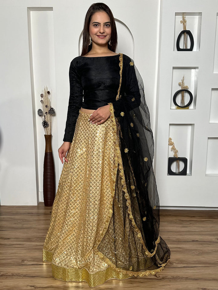 Golden Sequins Silk Sangeet Wear Lehenga Choli With Dupatta