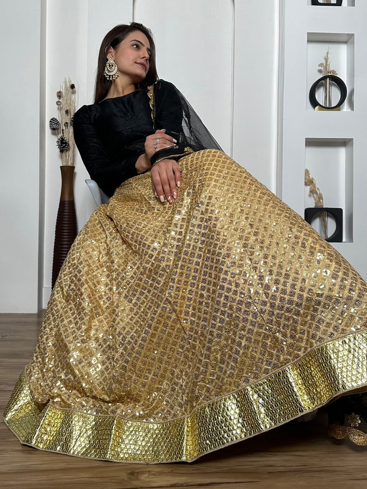 Golden Sequins Silk Sangeet Wear Lehenga Choli With Dupatta